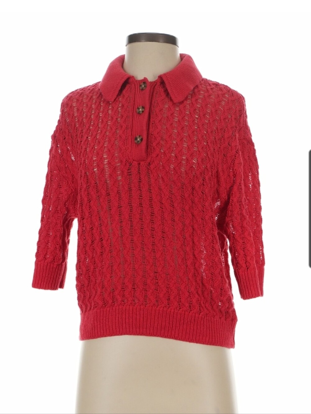GAP Womens Red Open-Weave Polo Sweater XS
